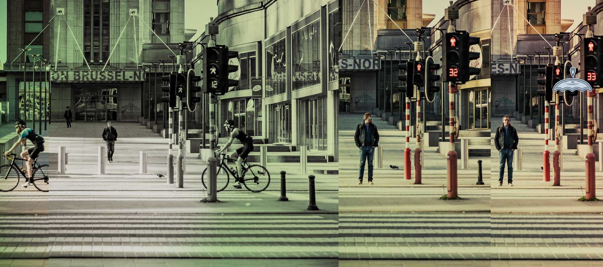 entree vers l'horloge de la gare du Nord à Bruxelles 2020 polyptique