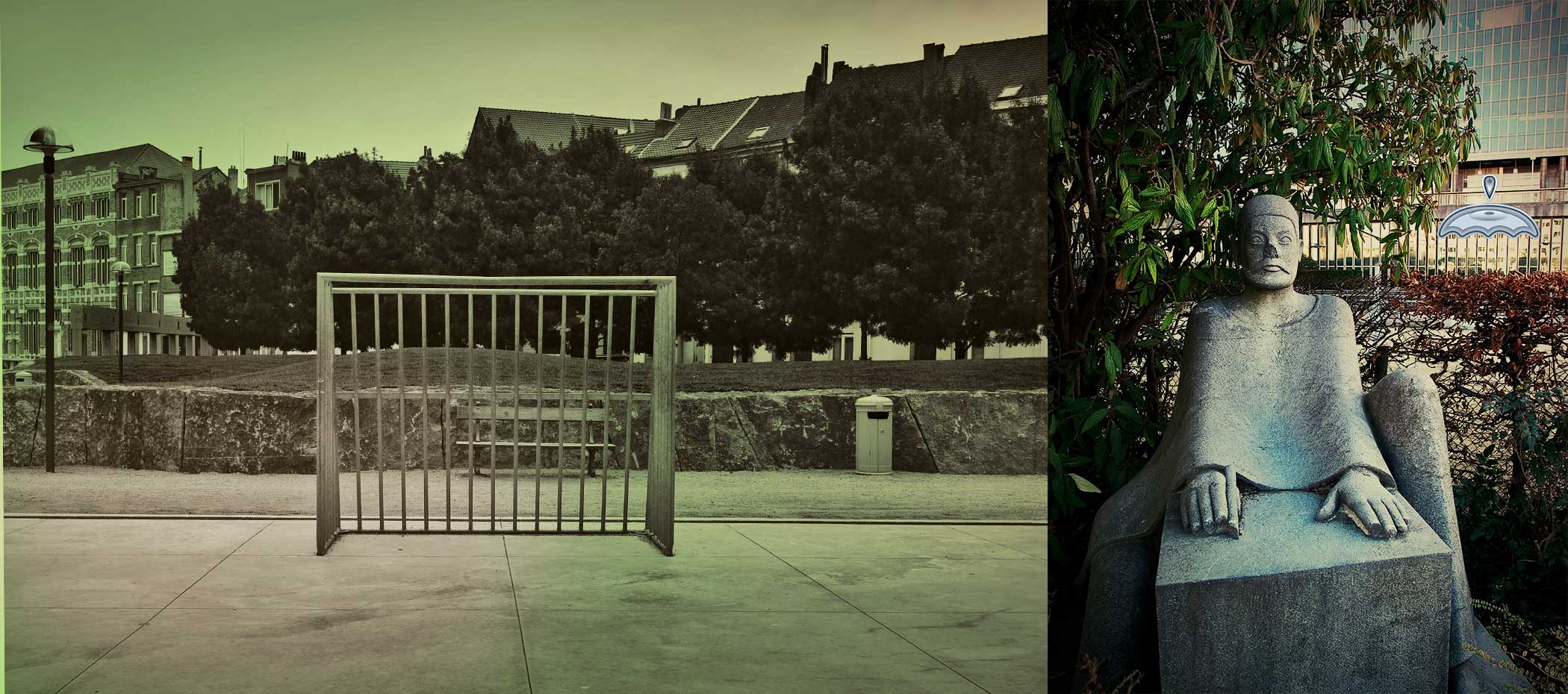 Cage et scribe en statue par Bruno D'ALIMONTE