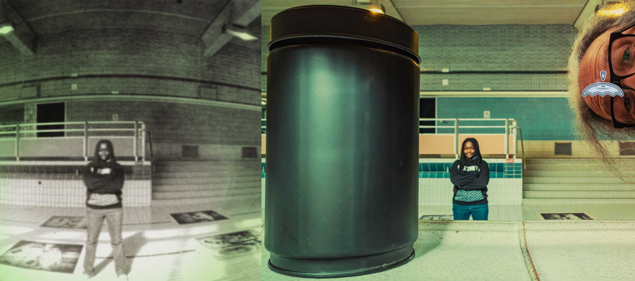 Atelier Sténopé sous forme de diptique avec une vue depuis la boîte noire et l'autre humoristique